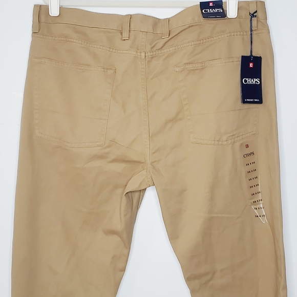 NWT Chaps 5 Pocket Twill Khaki Pants Tan 38 x 30 - Picture 7 of 10